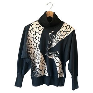 Vintage 1970s ALFRED SHAHEEN Miss K RARE Giraffe Turtleneck Knit Top Small